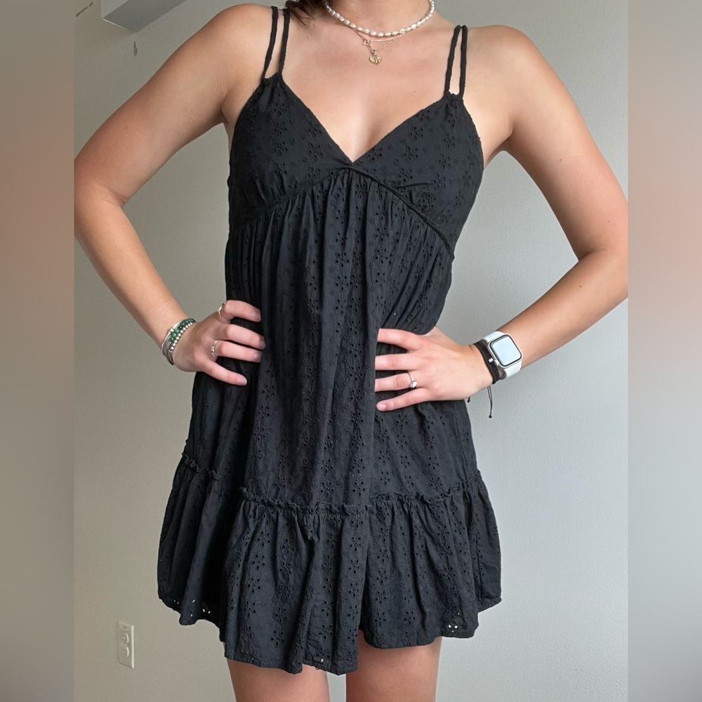 Black linen babydoll summer dress.